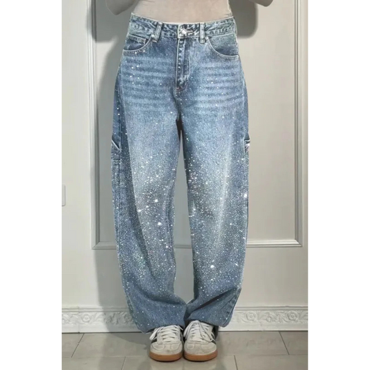 Jeans larghi con brillantini